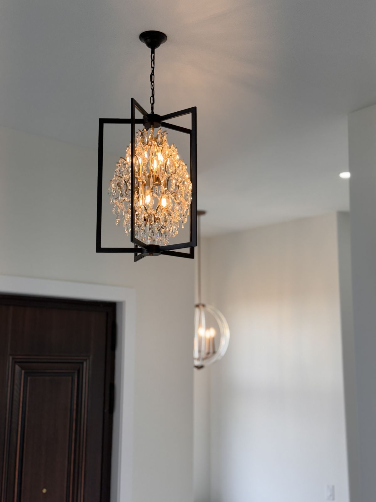 Crystal entry pendant in a completed Carnaby home